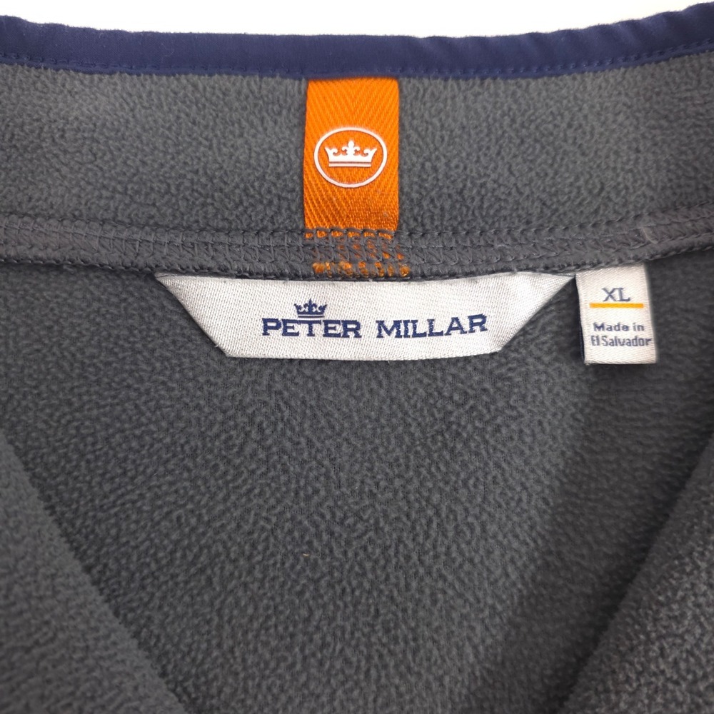 Peter Millar Mens Fleece Pullover 1/4 Zip XL Grey Navy Trim Kangaroo Pocket - Picture 7 of 13